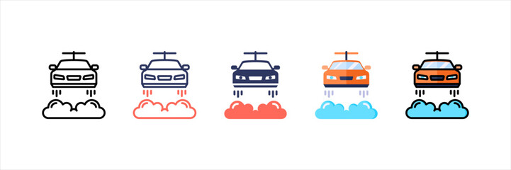 Flying Car Multistyle Icon Set