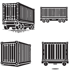 High-Quality Shipping Container Vector Illustrations Black Silhouette Isolated on White Background