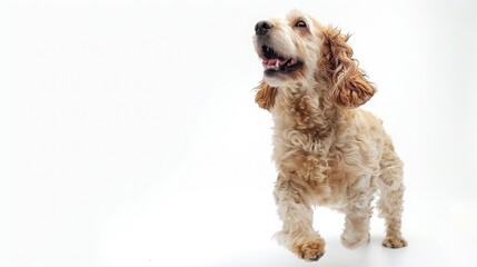 Playful Young English Cocker Spaniel Displaying Joyful Energy While Posing in a Bright, Isolated Setting