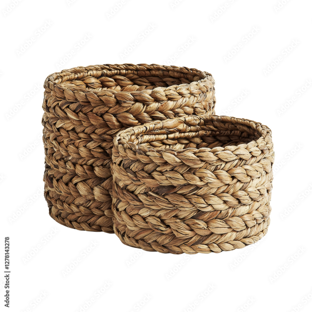 Poster woven storage baskets made from natural fibers, perfect for organizing and adding rustic touch to an
