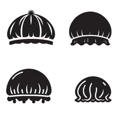 Detailed Shower Cap Vector Silhouettes Black and White Designs
