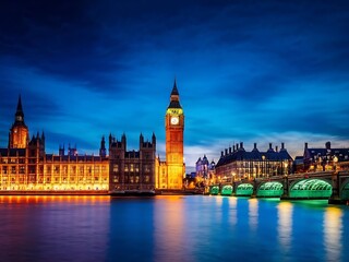 Fototapeta premium Night View of Big Ben and the Houses of Parliament