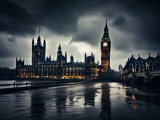 Fototapeta premium London's Iconic Landmark under a Dramatic Sky