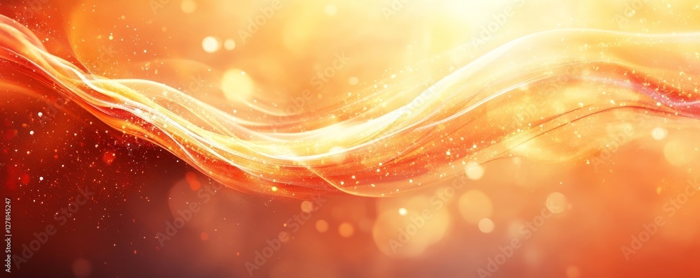 Poster an abstract artistic wave of golden light with a bokeh effect, creating a sense of warmth and energy