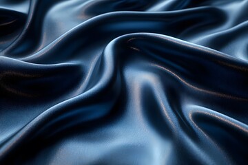 Fototapeta premium Luxurious Dark Blue Silk Fabric with Elegant Drapery and Smooth Texture for Fashion Design