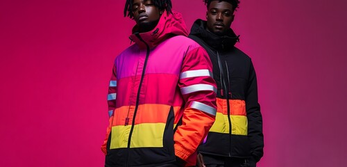 Urban Windbreaker with Reflective Stripes and Gradient Color Blocking