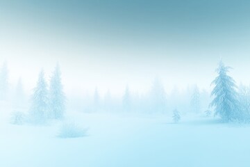 Fototapeta premium Winter landscape with frost-covered trees in serene foggy morning