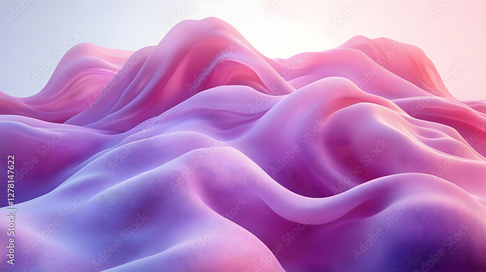 Poster abstract three dimensional pixelated gradient waves with pink and purple color scheme