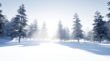 Fototapeta premium Winter sunrise casting serene light snowy landscape
