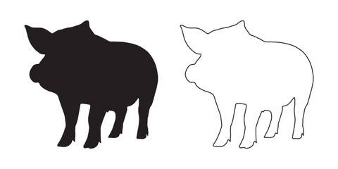 Simple Pig Figure - Modern Farm Animal Symbol - Pig Vector - Pig Illustration - Pig Vector - Pig Outline Vector - Pig Icon
