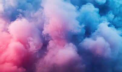 A vibrant display of colorful, fluffy clouds blending shades of pink and blue