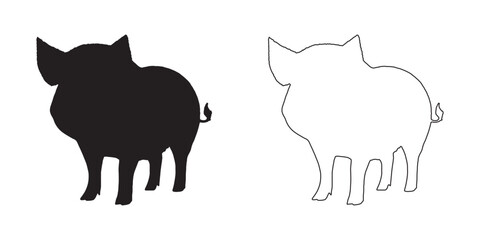 Pig Silhouette - Stylish Pig Icon for Prints - Pig Vector - Pig Illustration - Pig Vector - Pig Outline Vector - Pig Icon
