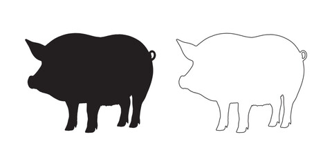 Farm Animal Silhouette - Well-Defined Pig Shape - Pig Vector - Pig Illustration - Pig Vector - Pig Outline Vector - Pig Icon

