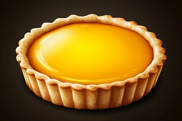 Delicious golden custard tart on dark background