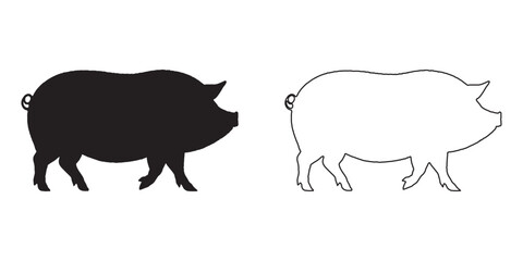 Simple Pig Silhouette - Clean Pig Line Art - Pig Vector - Pig Illustration - Pig Vector - Pig Outline Vector - Pig Icon
