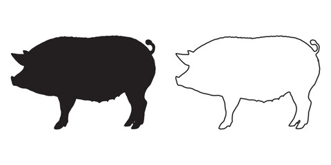 Pig Silhouette - Unique Pig Illustration for Stickers - Pig Vector - Pig Illustration - Pig Vector - Pig Outline Vector - Pig Icon
