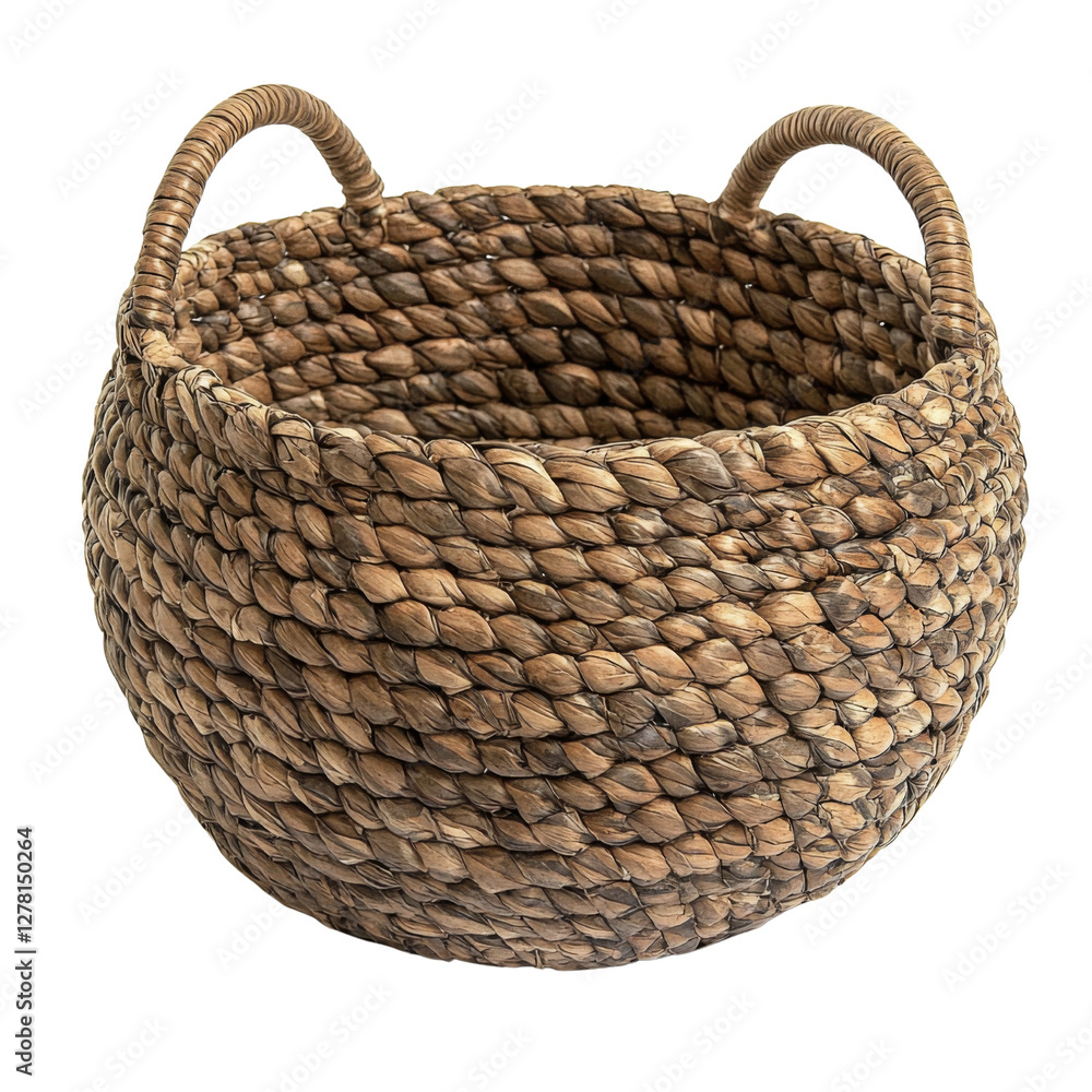 Poster Woven basket with handles, perfect for storage and decoration. This natural fiber basket adds rustic touch to any space, ideal for organizing items or as stylish planter