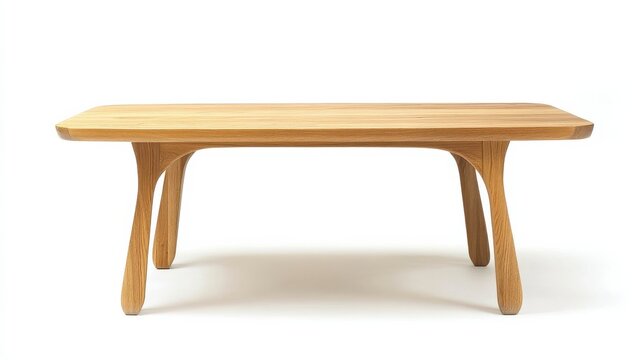 Rustic Light Brown Wooden Table with Unique Sculpted Legs on White Background