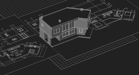 residential architecture house plan 3d illustration