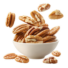 Fototapeta premium Pecans flying mid-air, isolate on white background. cutout png.
