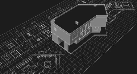 residential architecture house plan 3d illustration