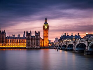 Fototapeta premium Iconic London Skyline: Big Ben and Houses of Parliament at Dusk