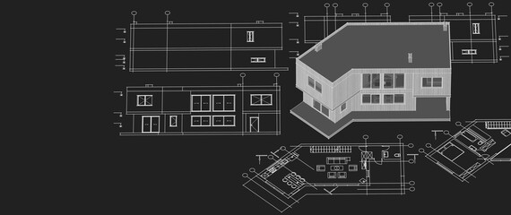 residential architecture house plan 3d illustration