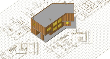 residential architecture house plan 3d illustration