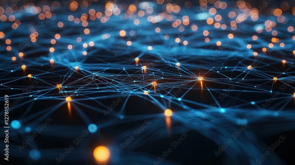 Poster abstract network connections with bright bokeh effect and lights