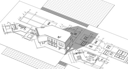 Fototapeta premium residential architecture house plan 3d illustration