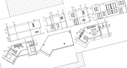 residential architecture house plan 3d illustration