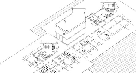 residential architecture house plan 3d illustration