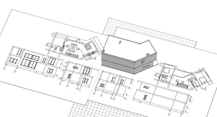 residential architecture house plan 3d illustration