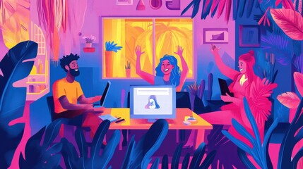 Designers Celebrating Success During an Online Meeting