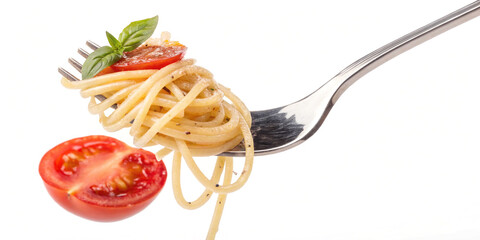 Fork with Spaghetti and Tomato Isolated for Culinary Use