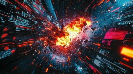Obraz premium Fiery Explosion in a Digital Universe with Bright Light and Energy