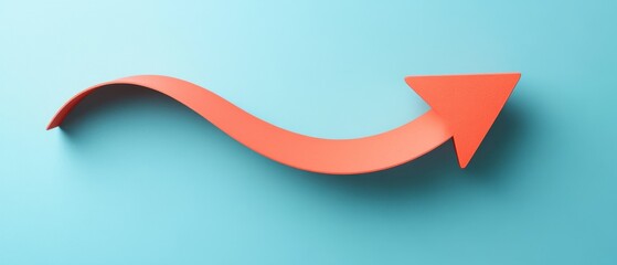 Wavy Red Arrow on Blue Background Symbolizing Growth Success and Positive Direction in Business and Finance with Clean Minimalist Style
