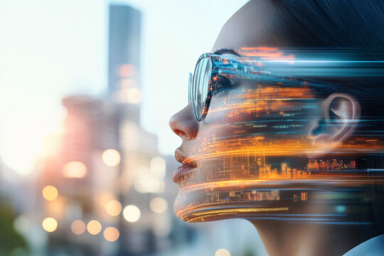 Empowered Vision: A Multicultural Woman Embracing the Future of Urban Innovation