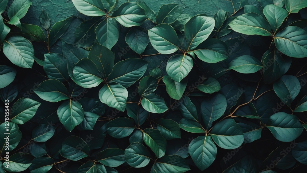 Aufkleber green foliage background with assorted leaves in varying shapes and sizes arranged densely for a tex