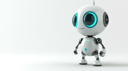 Adorable Robotic Companion: A charming and friendly robot with a sleek, modern design stands confidently, its expressive, glowing eyes conveying warmth and approachability.