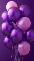 Elegant arrangement of purple and pink balloons against a monochromatic violet background creating a celebratory mood perfect for festive occasions