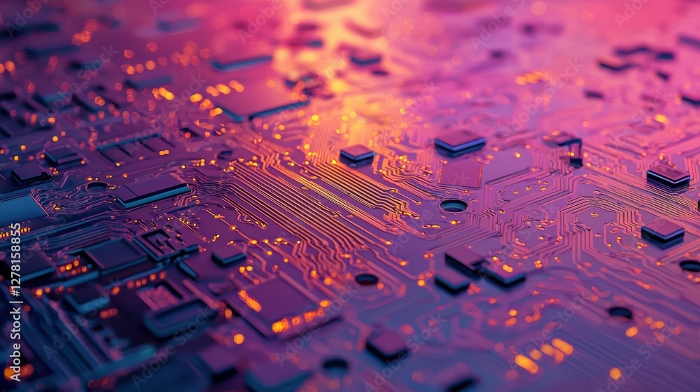 Poster abstract close-up of colorful circuit board with glowing elements