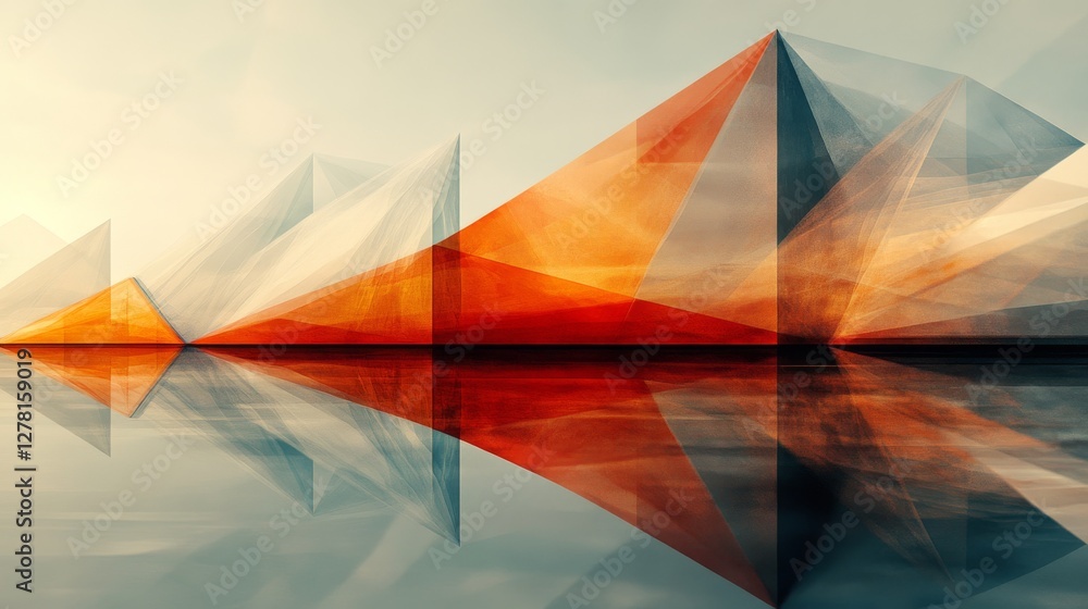 Poster abstract geometric shapes are reflected in a tranquil surface below