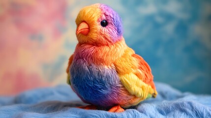 Rainbow colored stuffed dove in soft fabric