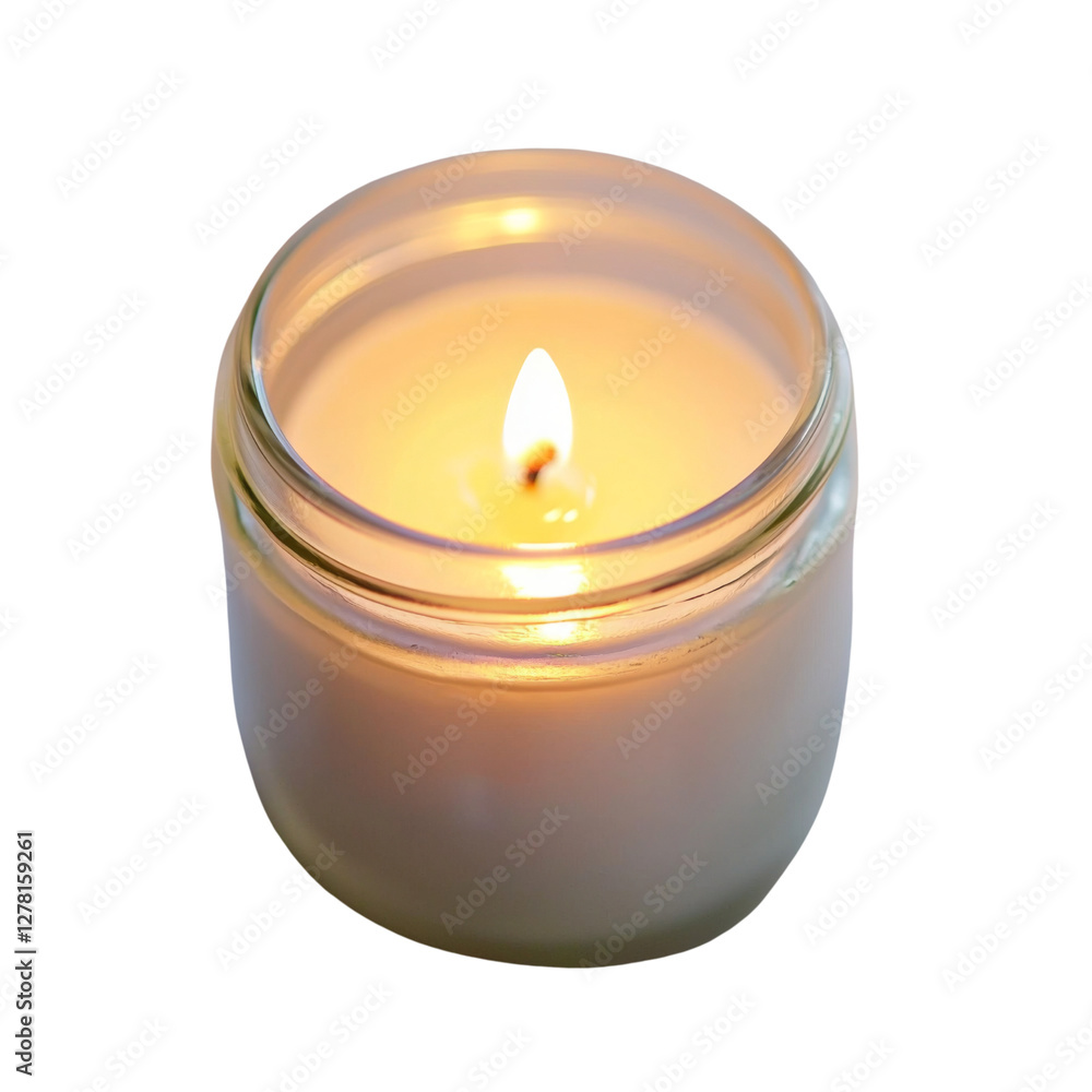 Poster glowing candle in glass jar, creating warm and inviting atmosphere. perfect for relaxation and ambia