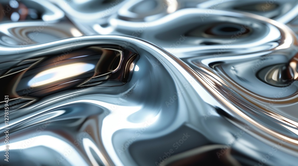 Aufkleber sleek metallic surface with flowing waves, reflecting soft light, creating a dynamic and modern aest