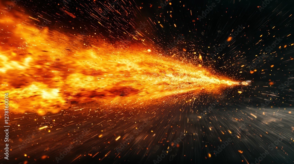 Poster intense burst of fire flames exploding in a dark background