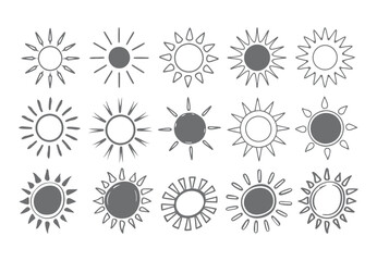 Set of vector sun icons. Sun icon set. Sunset icon collection. Hand drawn sun icon