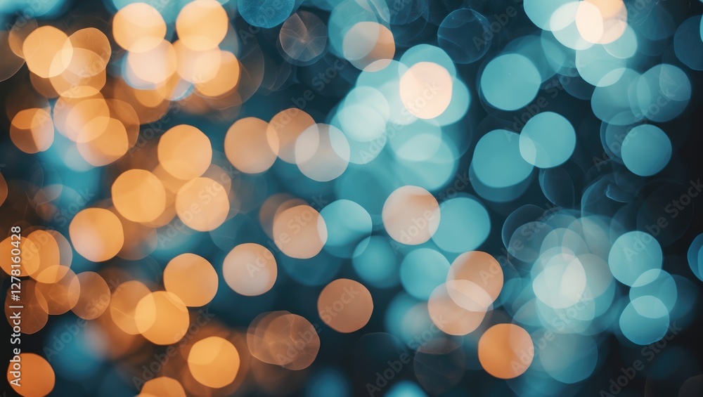 Poster blurred background with orange and blue circular bokeh lights creating a colorful abstract effect in