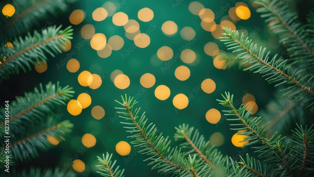 Aufkleber christmas tree branches with bokeh lights in the background creating a festive atmosphere during the